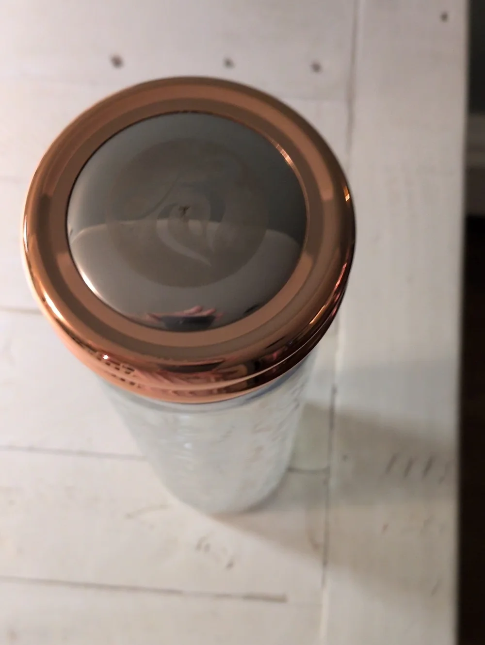 Decorative Glass Vase with Rose Gold Lid - White Filigree